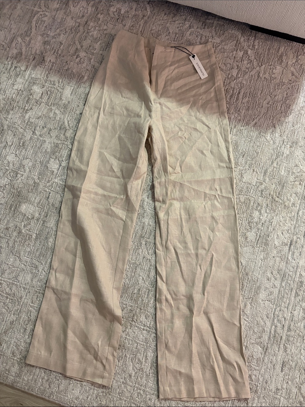 Olivaceous Light Beige Straight-Leg High-Rise Pants
